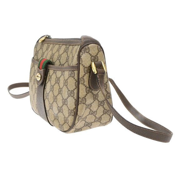 GUCCI Logo Sherry GG Pattern Shoulder Bag PVC Leather Brown GHW Italy - Picture 2 of 13